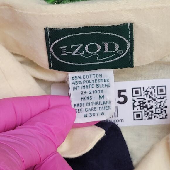 Vintage Y2K IZOD Stripes Polo Shirt Medium 20x28 Ivory Preppy - Picture 6 of 12